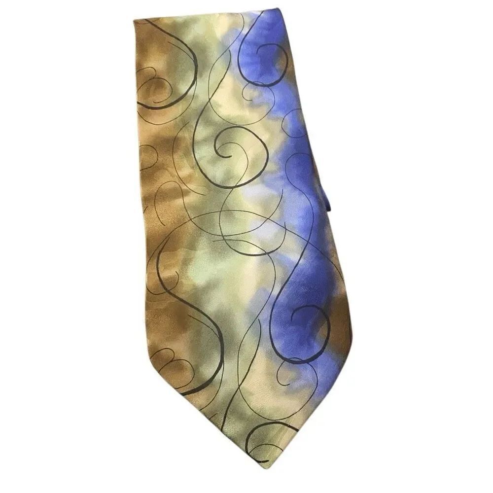 Vintage Jerome J. Garcia 100% Silk Tie – Yellow & Blue with Emerging Elephant De